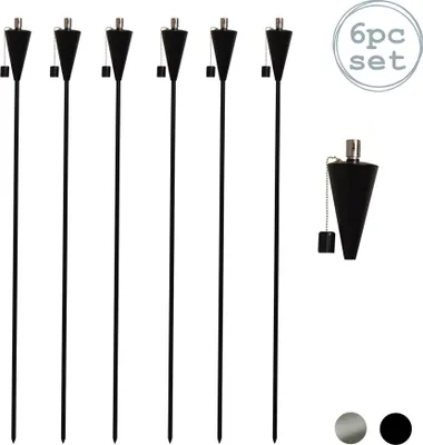 Produktbild von Garten Feuerfackel - Öl / Paraffin schwarze Laterne - 146 cm - Dreieck Design x6