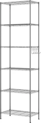 Produktbild von 6 Etagen Metall Küchenregal, 54x29x160cm bis 100 kg, Höhenverstellbar, mit Haken