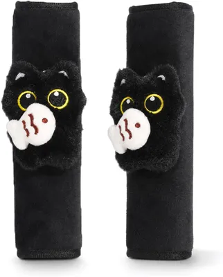 Imagen del producto de 2 protectores para cinturón de seguridad, diseño de gato , suaves, para coche y mochila