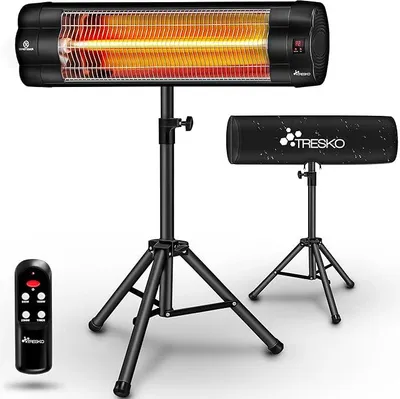 Produktbild von Infrarot Heizstrahler 2500W mit Fernbedienung | Wärmestrahler elektrisch mit 3 Heizstufen | Terrassenstrahler Innen & Außen | Infrarotstrahler höhenverstellbar