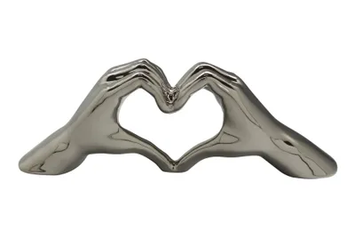 Produktbild von Gilde Dekoobjekt, Herz, "Heart", Händemotiv, Keramik, silberfarben, VE 2, L. 10 cm, B. 45 cm, H. 15 cm 47008 4009079470086