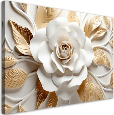 Produktbild von Leinwandbild Weiße und goldene Blüte 3D 90x60 Feeby Weiß bild für die wand bereit zum aufhängen