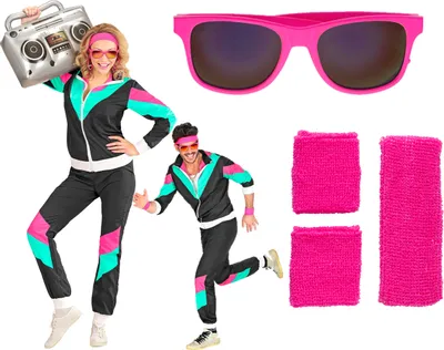 Produktbild von Uni Set 80 er Jahre Trainingsanzug Schweißbänder Gr. S-XXL Brille + Schweißbänder XXL - ab 190cm