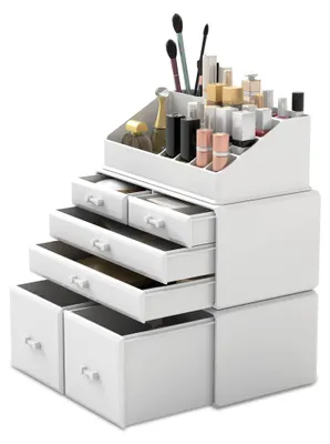 Produktbild von Make-up-Organizer/Kosmetikaufbewahrungsbox/Make-up-Aufbewahrungskoffer mit 3 Ebenen und 6 Schubladen, geeignet für Schlafzimmer und Badezimmer.