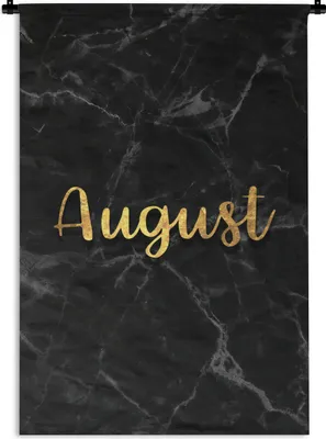 Produktbild von MuchoWow® Wandteppich Wandbehang Kalender - August - Gold - Marmor 120x180 cm Tapisserie Dekoration Wandtuch - Schlafzimmer - Dekorationen für das Haus