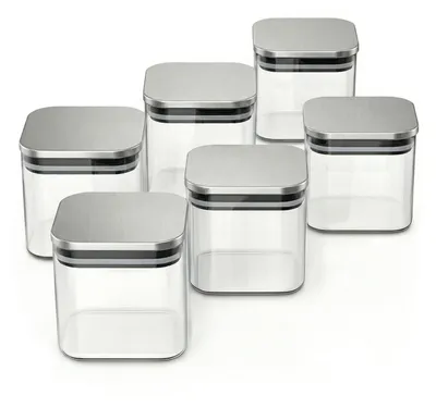 Produktbild von Arendo Vorratsgläser, Glasbehälter-Set 6x 0,8 L Borosilikatglas mit Edelstahldeckel, eckig, luftdicht, 6er Set, hitzebeständig, umweltfreundlich, langlebig, mikrowellengeeignet