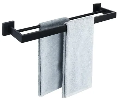 Productafbeelding van Handdoekhouder zwart, 60 cm, handdoekhouder voor gastendoeken, handdoekhouder voor de badkamer, handdoekrek, wandmontage, roestvrij staal, premium kwaliteit, dubbele handdoekhouder voor badkamer en keuken