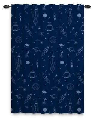 Kinder-Vorhang, Raketen-Galaxie, Marineblau, 107x215 cm, 1 Paneel
