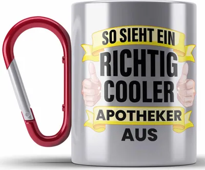 Produktbild von Trendation - Apotheker Edelstahl Tasse Karabiner Geschenk Spruch Karabiner Edelstahl Tasse Karabiner Edelstahl Becher Pharmazie Lustig (Rot)