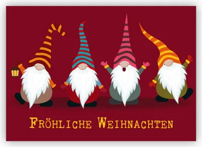 Produktbild von 4x Lustige Weihnachtskarte mit süßen, bunten Wichteln: Fröhliche Weihnachten