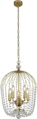Produktbild von Pendelleuchte Metall Ø 36 cm H: max. 150 cm in Gold E14 rund Modern Kristall Hängelampe
