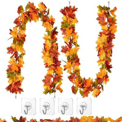 Produktbild von künstliche Ahornblattgirlanden, künstliche Herbstahornblätter, hängende Pflanzendekoration für Partys und den Kamin, künstliche Herbstblätter für drinnen und draußen, Halloween, Erntedankfest, Kamindekoration