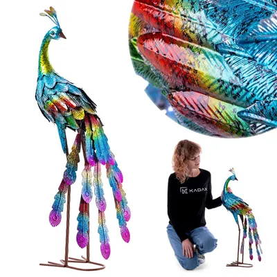 Produktbild von KADAX Pfau Gartenfigur 78 cm, große Gartenstatue aus pulverbeschichtetem Stahl, Vogel Metallfigur als Gartendeko für Garten, Balkon & Terrasse, Metall Gartenstatuen