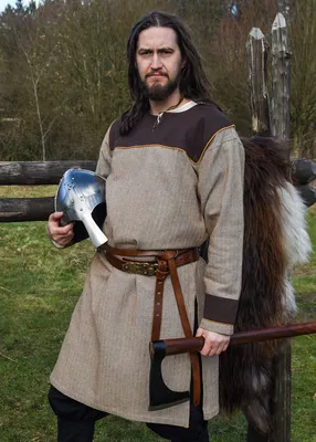 Produktbild von Wikinger Tunika Ove mit Fischgrätmuster, braun - Mittelalter LARP Mittelalerkleidung Herren Kostüme Größe: M