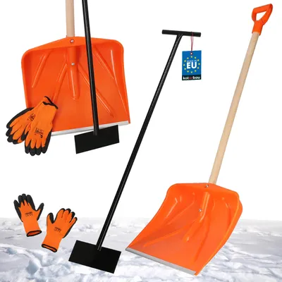Produktbild von KOTARBAU® Set Schneeschaufel mit Holzstiel 136 cm Eisschaber 119 x 20 cm + Handschuhe warm Schneeschieber Schneeräumer Schneeschaufel Auto Stoßscharre mit Stiel Schaufel mit Stiel