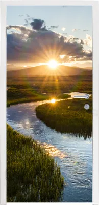 Produktbild von MuchoWow® Türtapete Selbstklebende Türfolie Sonnenuntergang über einem ruhigen Fluss 90x215 cm Türposter Türaufkleber Klebefolie Türklebefolie - Plakat an der Tür - Türsticker - Aufklebern