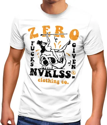 Produktbild von Herren T-Shirt Zero Fucks Given Skull Pin Up Girl mir egal Fashion Streetstyle Neverless® weiß XS