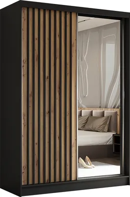 Produktbild von AGMAT Schwebetürenschrank Nevada, Kleiderschrank mit Spiegel und 2 Türen, Moderne Garderobe in Farbe: Schwarz, Schrank in Größe: 150 x 216 x 61 cm
