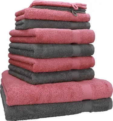 Produktbild von Betz 10-tlg. Handtuch-Set PREMIUM 2 Duschtücher 4 Handtücher 2 Gästetücher 2 Waschhandschuhe  Farbe: altrosa und anthrazit