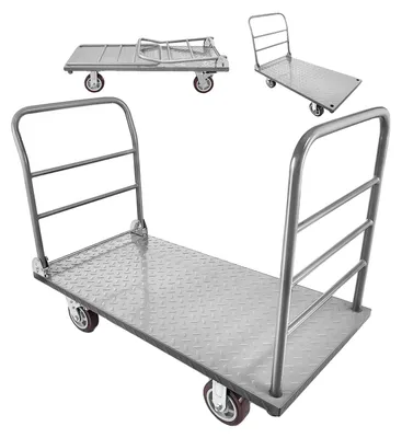 Zdjęcie produktu dla VEVOR Wózek platformowy składany 1202 kg, wózek transportowy do ciężkich ładunków z zdejmowaną barierką i obrotowymi kółkami, wózek przemysłowy, do supermarketów, garaży i magazynów, 1220 x 610 x 920 mm Wózek rolkowy