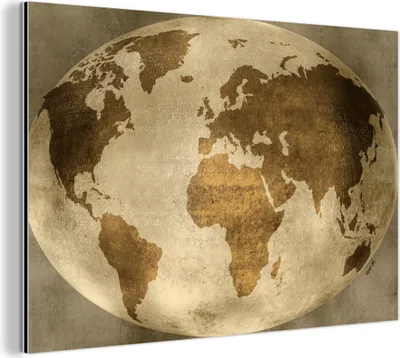 Obrázok produktu pre Nástenná dekorácia Kovový kovový obraz Wall Art 90x60cm Mapa sveta - Glóbus - Vintage Muchowow Hliníkové obrazy