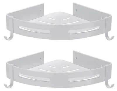 Eckduschregal ohne Bohren, Aluminium, weiß, 2 Stück