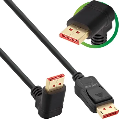 Produktbild von InLine DisplayPort 1.4 Kabel, 8K4K, nach oben gewinkelt, schwarz/gold, 2m, 2 m, DisplayPort, DisplayPort, Männlich, Männlich, 7680 x 4320 Pixel