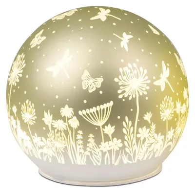 Produktbild von LED Deko Kugel Glas Pastell Grün 12cm Matte Glasleuchte mit Blumen-Nachbildung- Timer 6h/18h