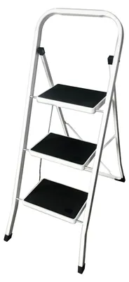 Image de Escalier pliant - 3 marches - Marches antidérapantes - Avec mains courantes - Léger - En fer - Pour la cuisine