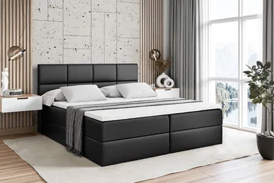 Produktbild von ALTDECOR Boxspringbett mit H4 Matratze und Topper - 180 x 200 cm - ARDENI - Schwarz Kunstleder - Polsterbett mit Bettkasten und Lattenrost, Bett mit Stauraum
