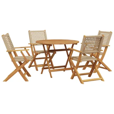 Produktbild von 5-tlg. Garten-Essgruppe Beige Poly Rattan und Massivholz