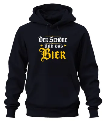 Immagine prodotto di Felpa con cappuccio, tema "Il Bello e la Birra", ideale per feste,  o Festa del Papà, colore blu navy, taglia M