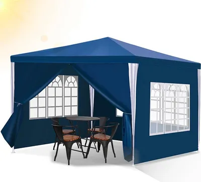 Produktbild von Faziango 3 x 3 m Garten Pavillon mit 4 Seitenteilen tragbares wasserdichtes Zelt Partyzelt, blau