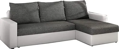 Produktbild von Ecksofa mit Schlaffunktion mit Bettkasten Couch L-Form Polstergarnitur Wohnlandschaft Polstersofa mit Ottomane Couchgranitur - LORENO (Dunkelgrau+Weiß (Sawana 05+Soft 17)