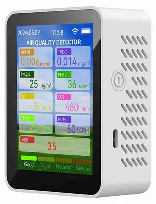 Obrázek produktu pro Tuya WiFi – multifunkční měřič kvality vzduchu pro domácnost: HCHO, TVOC, oxid uhelnatý, CO2, PM2,5, PM10; přenosný detektor teploty a vlhkosti; 2,8palcový TFT displej s funkcí alarmu