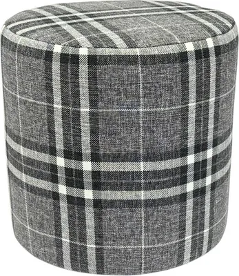 Produktbild von LOBOX Hocker 40x40 cm rund gepolstert – Sitzhocker aus Flechtstoff im Karomuster – Hellgrau