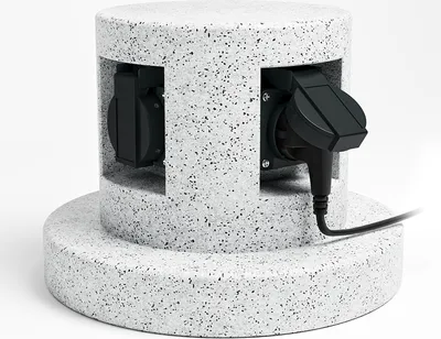 Produktbild von SSC-LUXon BAWI Gartensteckdose Steinoptik mit 4 Steckdosen - Outdoor Mehrfachsteckdose 4-fach IP44 Außensteckdose Garten Stein
