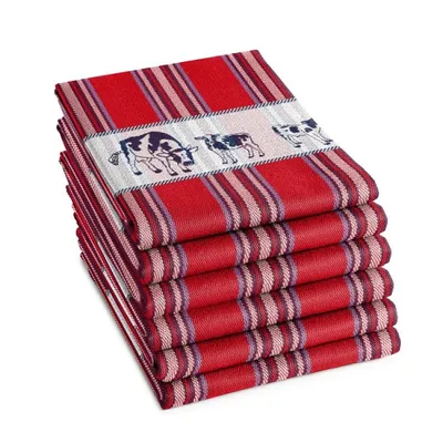Productafbeelding van Unyqoos® DDDDD Friesische theedoeken – set van 6, katoen, gestreept, rood, 60x65 cm