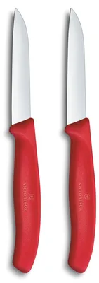 Zdjęcie produktu dla Swiss Classic, zestaw noży do obierania, 2 szt., 8 cm, ostrze proste/faliste, kolor czerwony, w pudełku