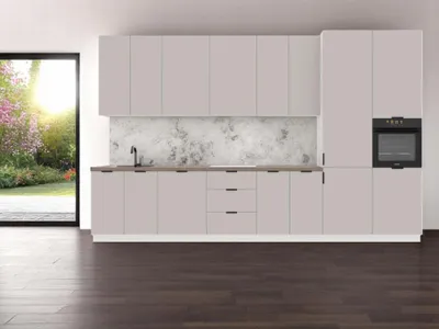 Produktbild von Küchenzeile – Küchenblock – Gerade Küche – Komplettküche – Singleküche – Sorento – K58-G400 R – 400 cm – Beige / Weiß Matt Ohne Arbeitsplatte