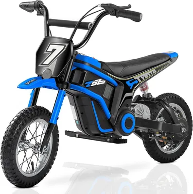 Produktbild von 24V Kinder Elektro-Dirtbike 250W, 22,5 km/h, 12 Zoll Luftreifen, Kettenantrieb, Drehgasgriff, Hinterradbremse, Rücklicht & Musik, Blau