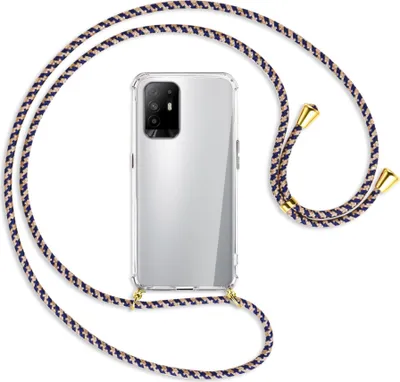 Produktbild von Handykette Backcover-Schutzhülle mit Band (Metall goldfarben) für Oppo A94 5G / F19 Pro+ 5G - blau+beige