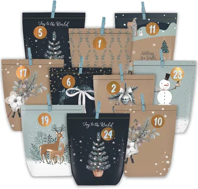 Obrázek produktu pro Adventní kalendář, který si můžete sami naplnit – 24 vánočních kalendářů – papírové sáčky z kraftpapíru, které si můžete sami ozdobit