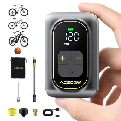 Produktbild von Kabelloser Elektrische Luftpumpe, Tragbare Akku Fahrradpumpe mit alle ventile, LED-Licht, Wiederaufladbare Reifenpumpe für Fahrrad, E-Bike, Auto, Moto