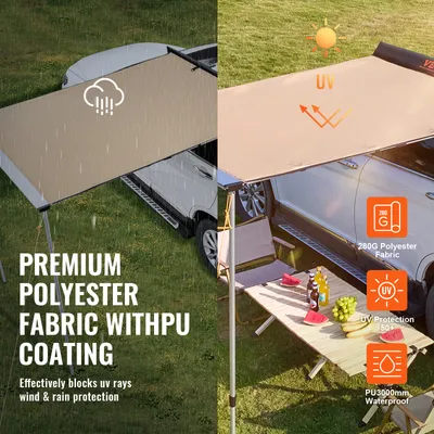 Produktbild von Fahrzeugmarkise 280g Polyester, Autoseitenmarkise UV50+ PU3000mm, Camping Seitenmarkise | 1,4 x 2 m | für 3–5 Personen | Aluminiumgestell