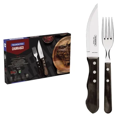 Produktbild von Tramontina Pakkaholz Fleisch-/Grillbesteckset, 12-Teilig, 21199/996, Braun