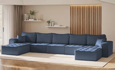 Produktbild von Wohnlandschaft Sofa U-Form Modulsofa-Set 5-teilig SANDE Stoff Raven Blau