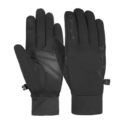 A pair of black gloves shown from a front-facing perspective.