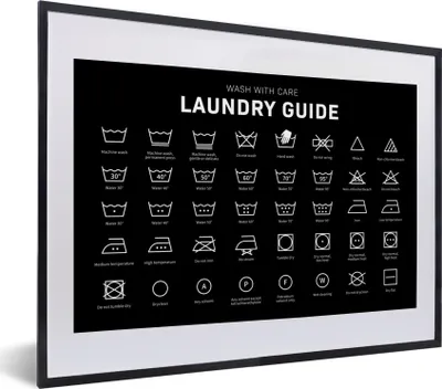 Produktbild von MuchoWow® Gerahmtes Poster Wäschesymbole - Wäscheetiketten - Waschanleitung 40x30 cm - Poster mit Schwarzem Bilderrahmen Wandposter Rahmen Foto Bilder - Bilderrahmen - Poster im Rahmen