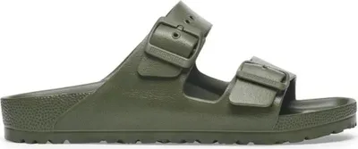 Produktbild von Kaufen Sie die Birkenstock Arizona EVA Khaki mit schmalem Fußbett bei Kicksshop. Leichte grüne Damensandale im ikonischen Birkenstock-Design.